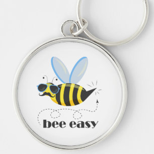 Bee character with moustache sunglasses Bee Easy Keychain