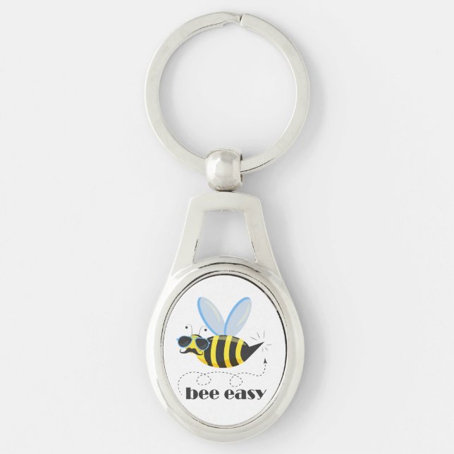 Bee character with moustache sunglasses Bee Easy Keychain (Front)