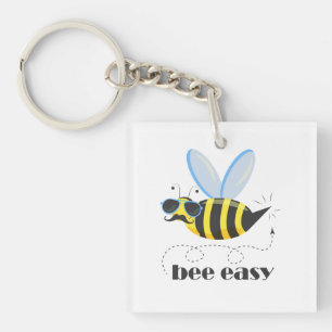 Bee character with moustache sunglasses Bee Easy Keychain
