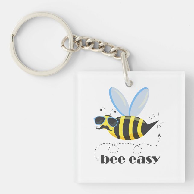 Bee character with moustache sunglasses Bee Easy Keychain (Front)