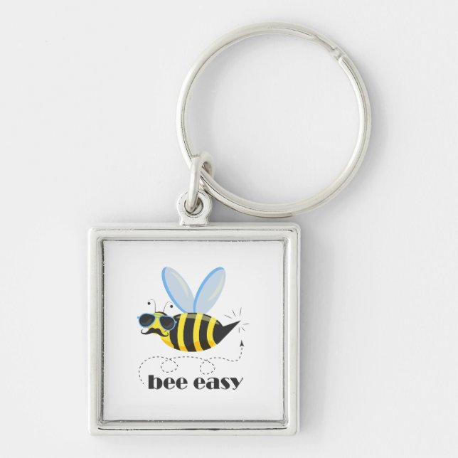 Bee character with moustache sunglasses Bee Easy Keychain (Front)