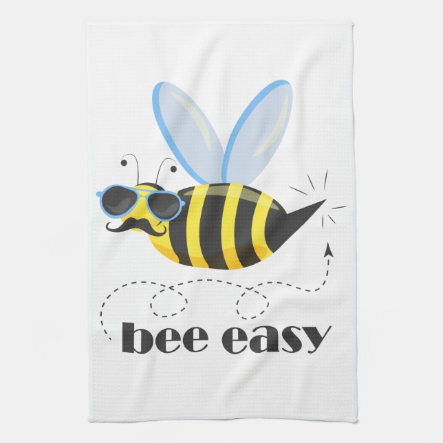 Bee character with moustache sunglasses Bee Easy Kitchen Towel (Vertical)