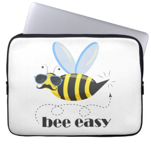Bee character with moustache sunglasses Bee Easy Laptop Sleeve
