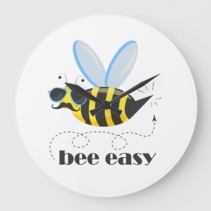 Bee character with moustache sunglasses Bee Easy Large Clock