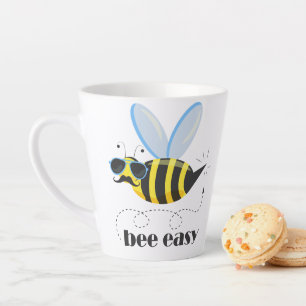Bee character with moustache sunglasses Bee Easy Latte Mug