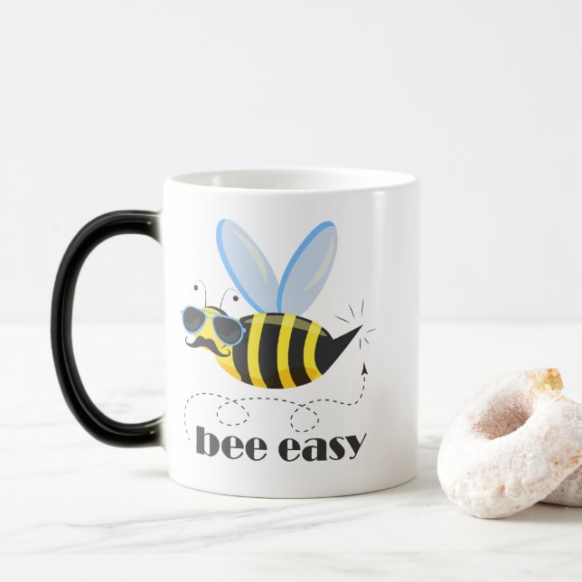 Bee character with moustache sunglasses Bee Easy Magic Mug (With Donut)