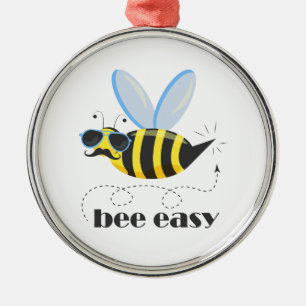 Bee character with moustache sunglasses Bee Easy Metal Ornament