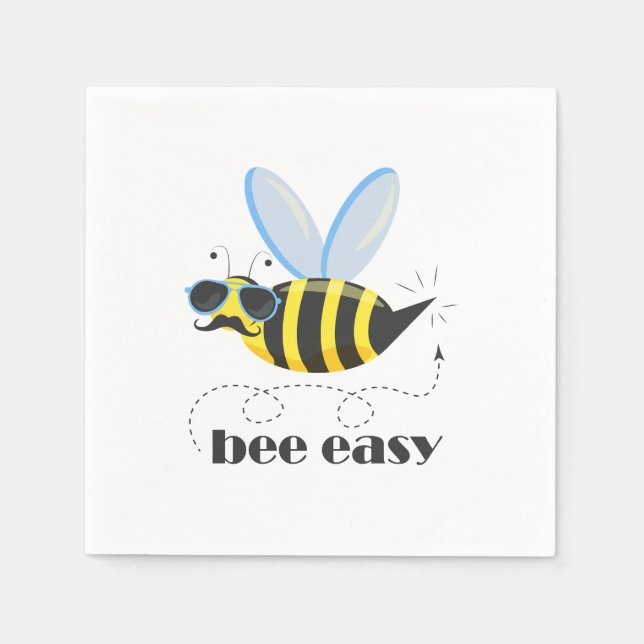 Bee character with moustache sunglasses Bee Easy Napkin (Front)