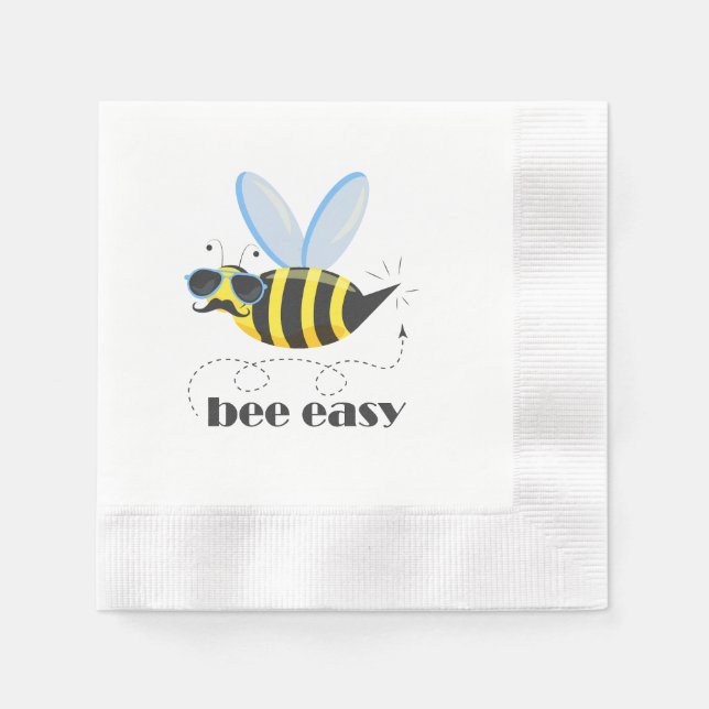 Bee character with moustache sunglasses Bee Easy Napkin (Front)