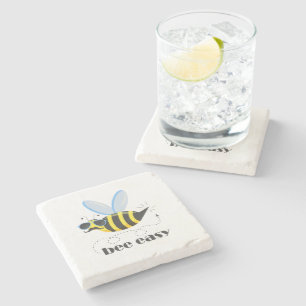 Bee character with moustache sunglasses Bee Easy Stone Coaster