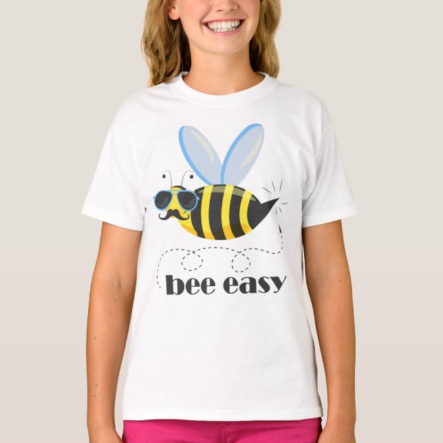 Bee character with moustache sunglasses Bee Easy T-Shirt (Front)