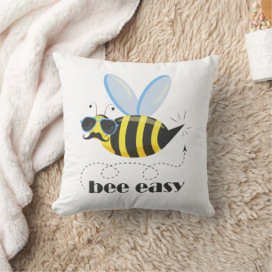Bee character with moustache sunglasses Bee Easy Throw Pillow