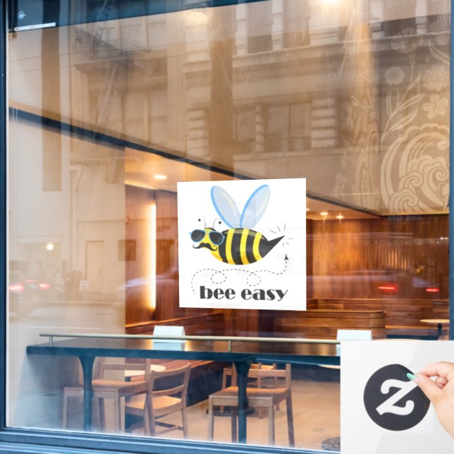 Bee character with moustache sunglasses Bee Easy Window Cling (Cafe Window)