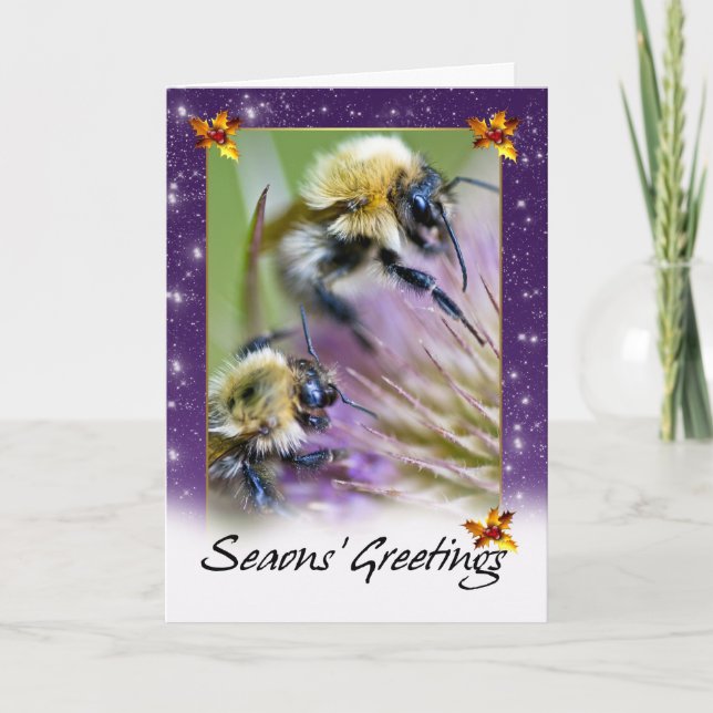 Bee Christmas Card - Honey Bees On Wild Flo (Front)