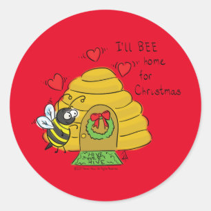 Bee Christmas Cartoon Classic Round Sticker