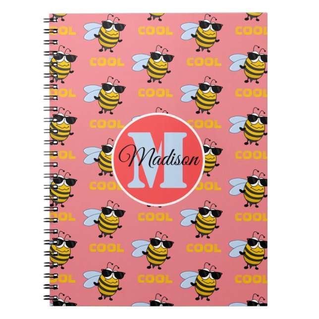 Bee Cool Funny Bee Pattern Personalized Notebook (Front)