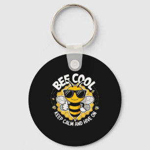 Bee cool keep calm and hive on funny bee lover keychain