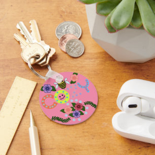 Bee Cozy Cute Floral Bee Pun Cottagecore Spring  Keychain