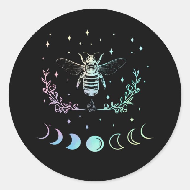 Bee Crescent Moon Wicca Pastel Goth Insect Witchy Classic Round Sticker (Front)