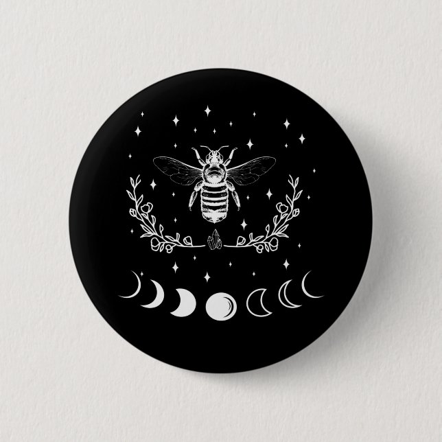 Bee Crescent Moon Witchcraft Wicca Goth Insect 2 Inch Round Button (Front)
