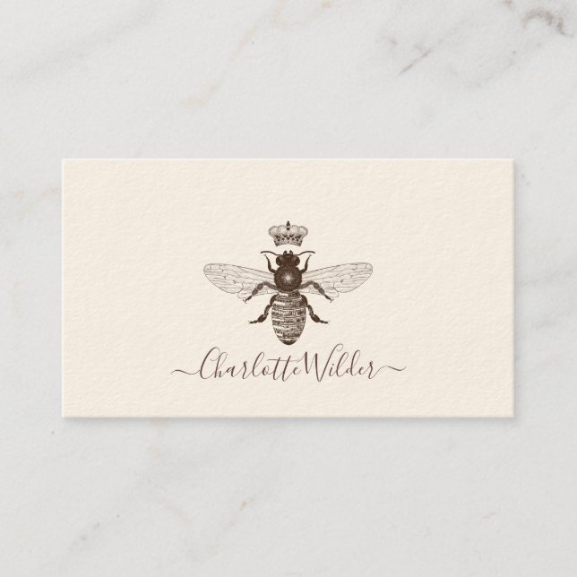 Bee Crown Logo Hand Lettered Script Signature Calling Card (Front)