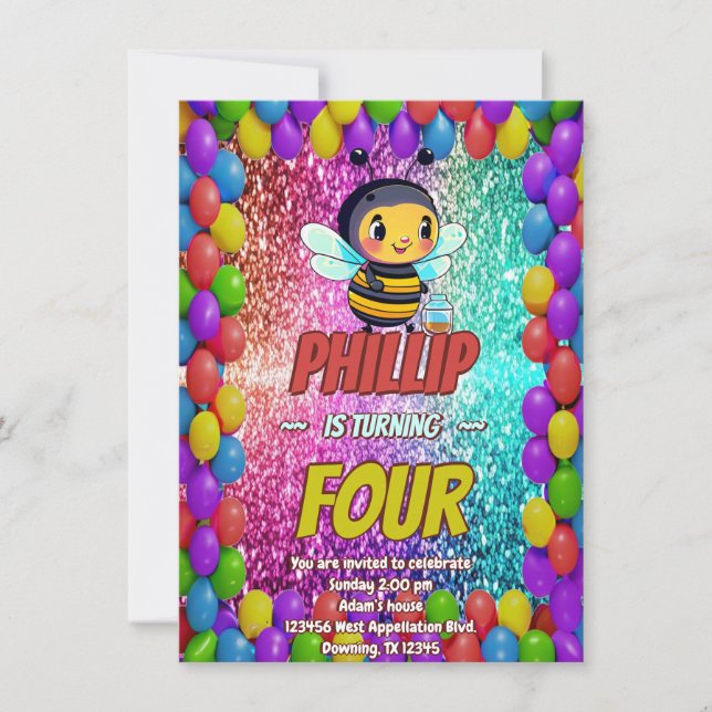 Bee custom character birthday invite (Front)