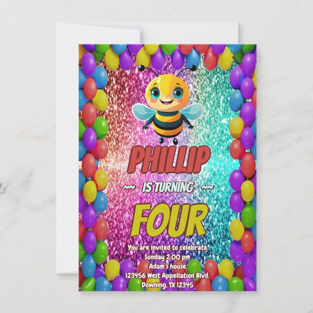 Bee custom character birthday invite (Front)