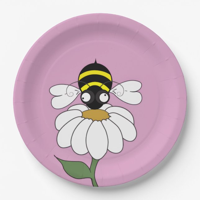 Bee & Daisy Pink Paper Plate (Front)