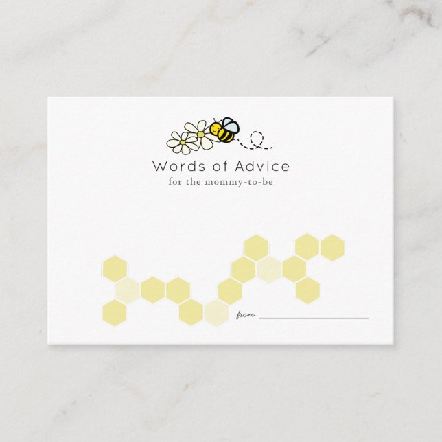 Bee Daisy White Baby Shower Advice Cards (Front)