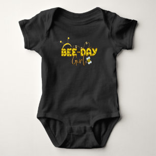 Bee Day Birthday Girl Yellow Typography Baby Bodysuit