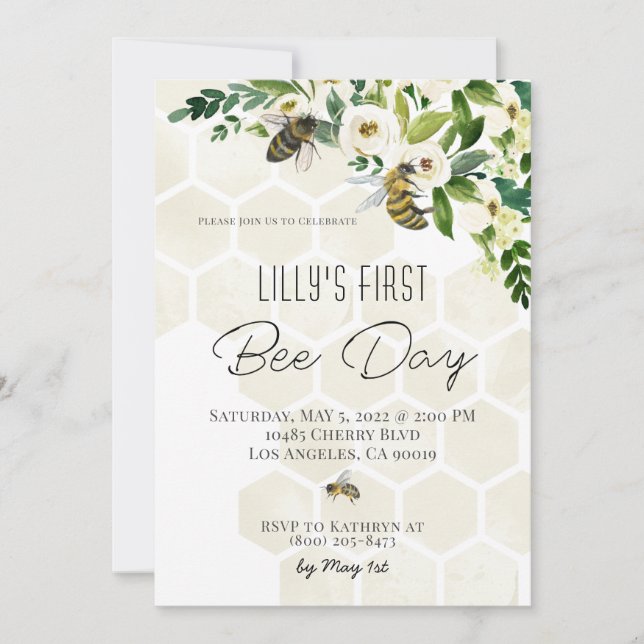 Bee Day Birthday Invitation (Front)