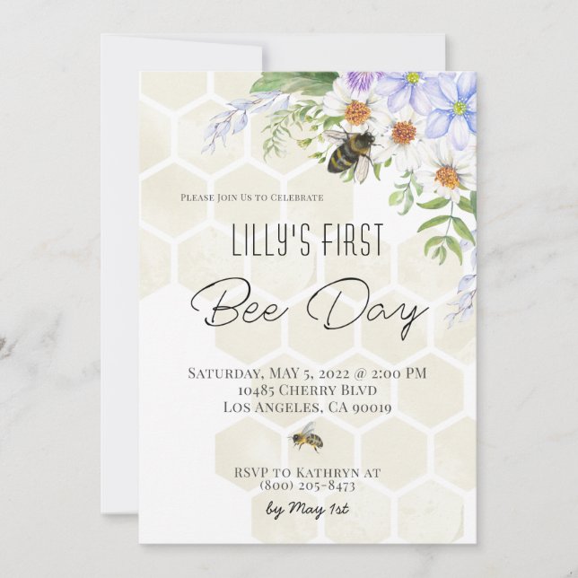 Bee Day Birthday Invitation (Front)