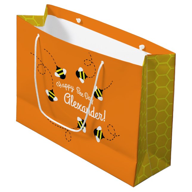 Bee Day Birthday Party Large Gift Bag (Front Angled)