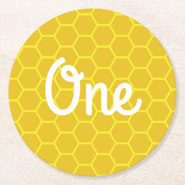 Bee Day Birthday Party Round Paper Coaster (Front)