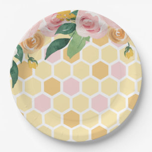 Bee Day Bumblebee 1st Birthday pink floral Paper P Plate