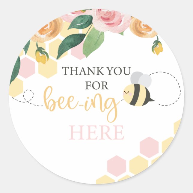 Bee Day Bumblebee Birthday Thank You Classic Round Sticker (Front)