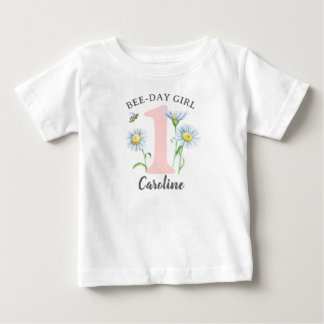 Bee-Day Girl Shirt with Pink and Daisies