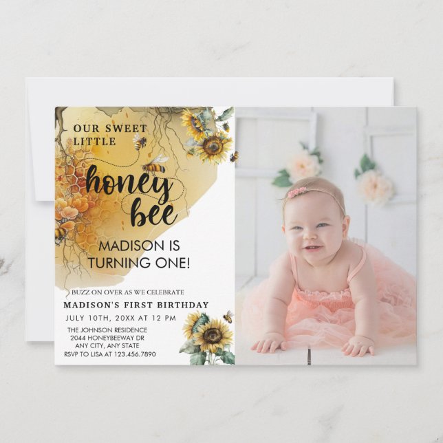Bee de tournesol | Photo Invitation Anniversaire (Devant)