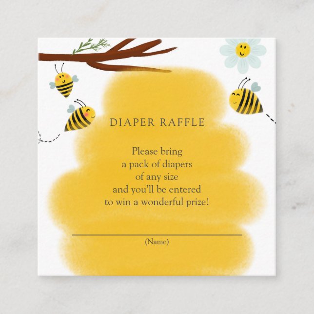 Bee Diaper Raffle Ticket for Baby Shower Enclosure Card (Front)