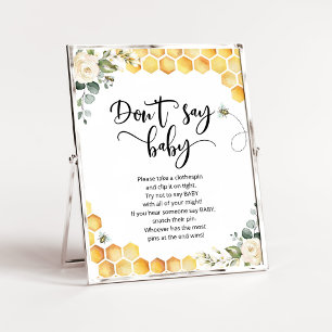 Bee don't say baby baby shower game poster