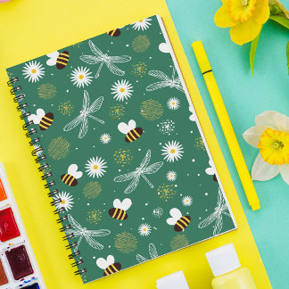 Bee, Dragonfly and Flower Spiral Notebook