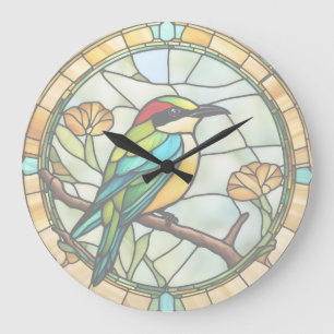Bee eater Bird Faux Stained Glass Colourful Bird Large Clock