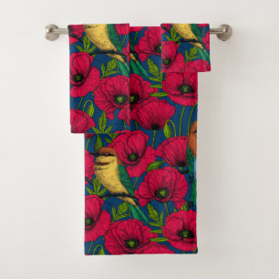 Bee eaters and poppies bath towel set