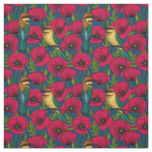Bee eaters and poppies fabric