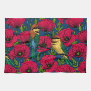 Bee eaters and poppies kitchen towel