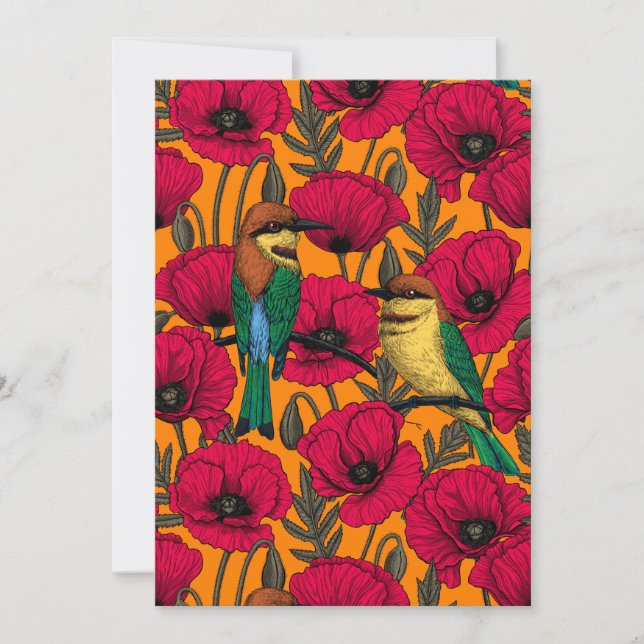 Bee eaters and poppies on orange (Front)