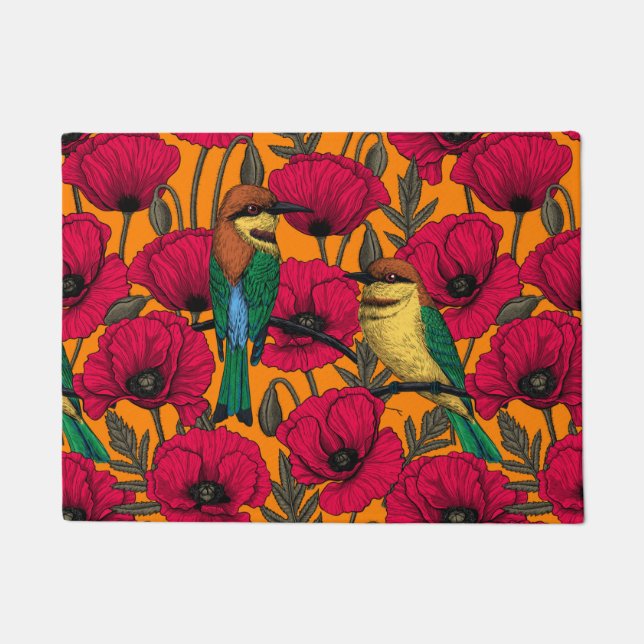 Bee eaters and poppies on orange doormat (Front)
