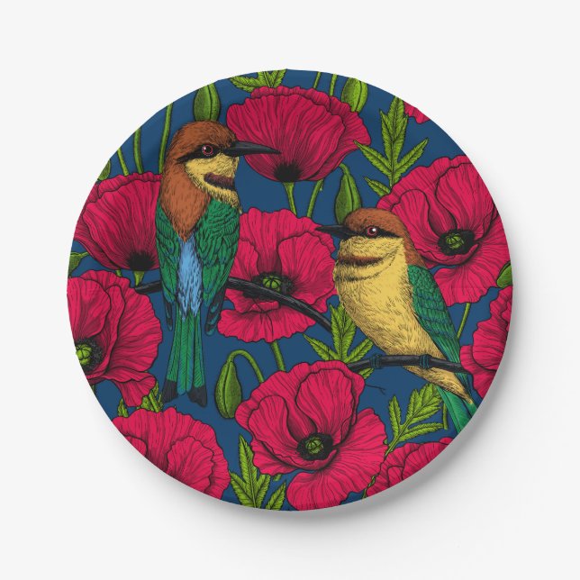 Bee eaters and poppies paper plate (Front)