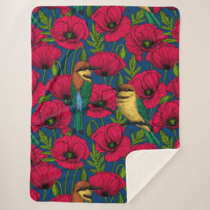 Bee eaters and poppies sherpa blanket