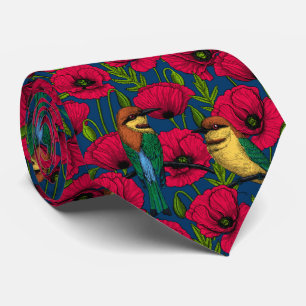 Bee eaters and poppies tie